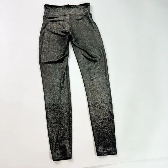 Spanx Leggings Womens Medium Black Gold Velvet Shine Metallic High Rise - Picture 8 of 10